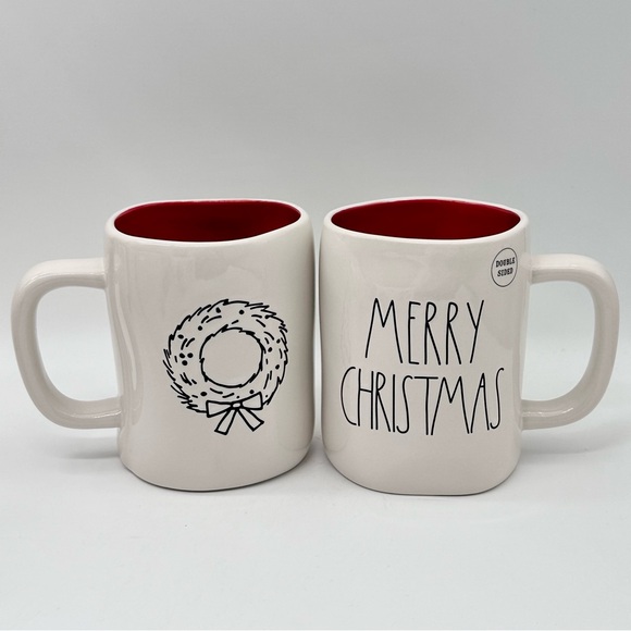 Rae Dunn MERRY CHRISTMAS Double Sided Ceramic Christmas Coffee Tea Mug - Picture 1 of 6